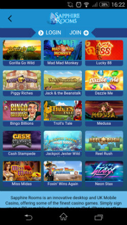 Play mobile slots at Sapphire Rooms Mobile Casino