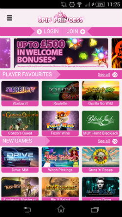 Get casino rewards & casino bonuses at Spin Princess Mobile Casino