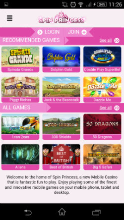 Play mobile slots at Spin Princess Mobile Casino